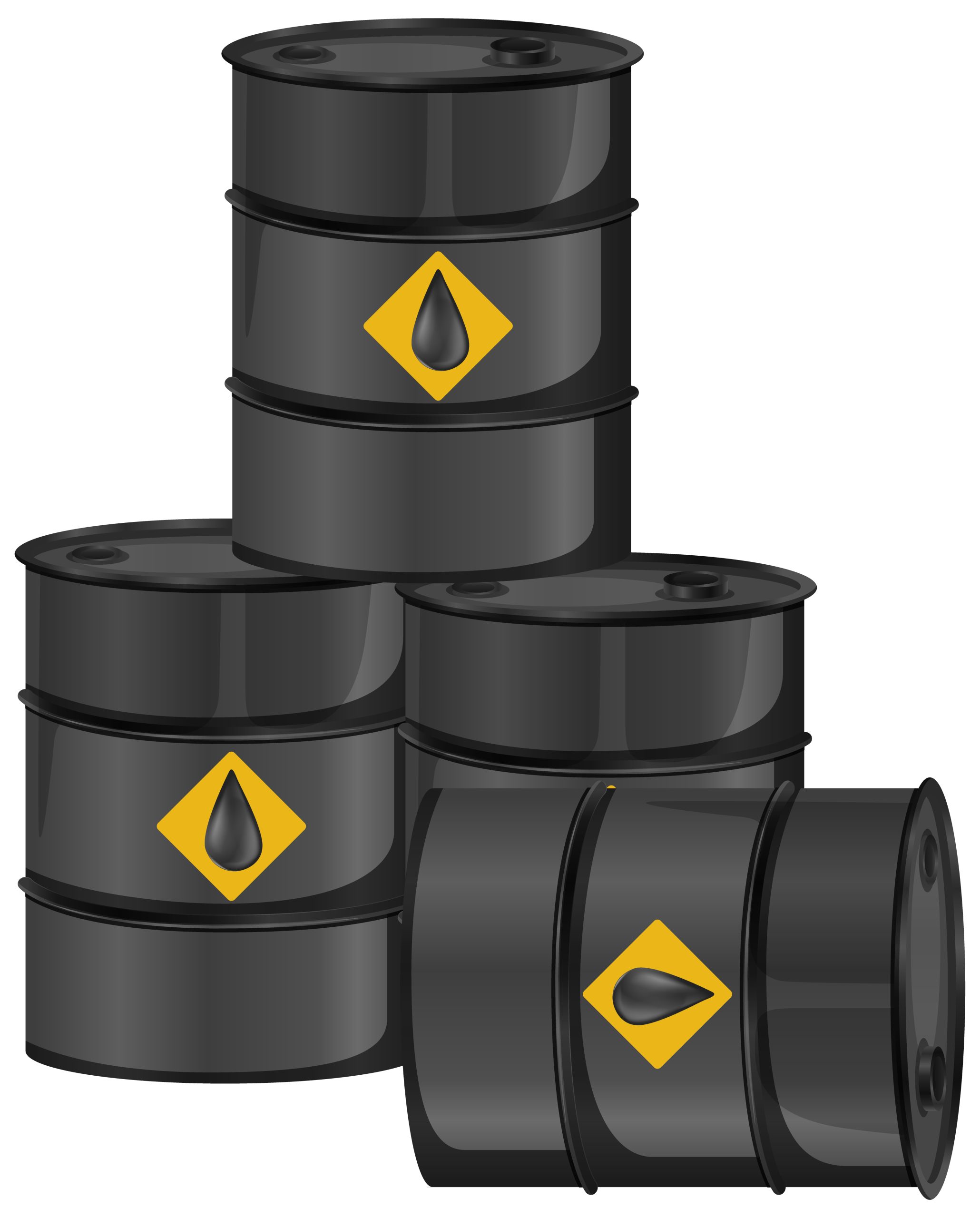 Black oil barrels with crude sign isolated on white background illustration